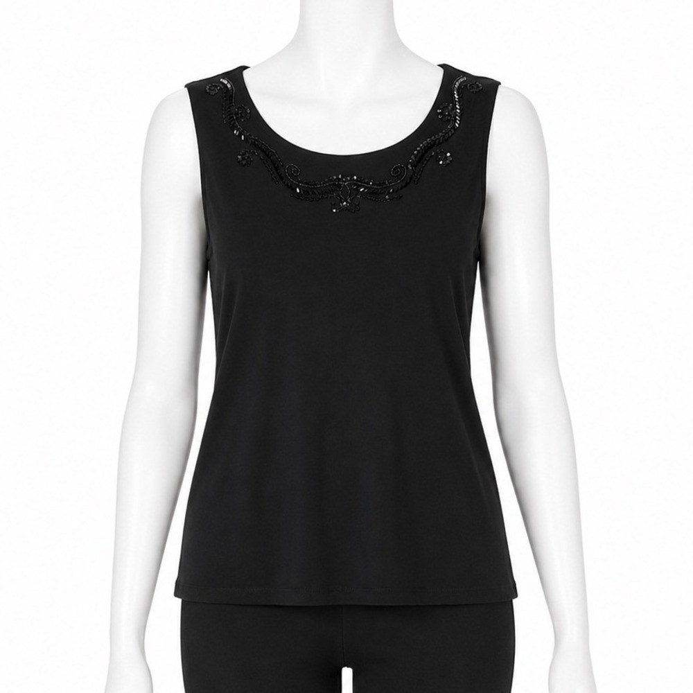 Draper's & Damon's Black Beaded Shell Tank Top L Embellished Sleeveless‎ Career